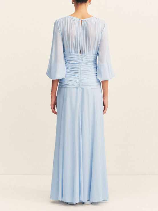 Elegant High Neck Balloon Sleeve Maxi Dress Olympus London