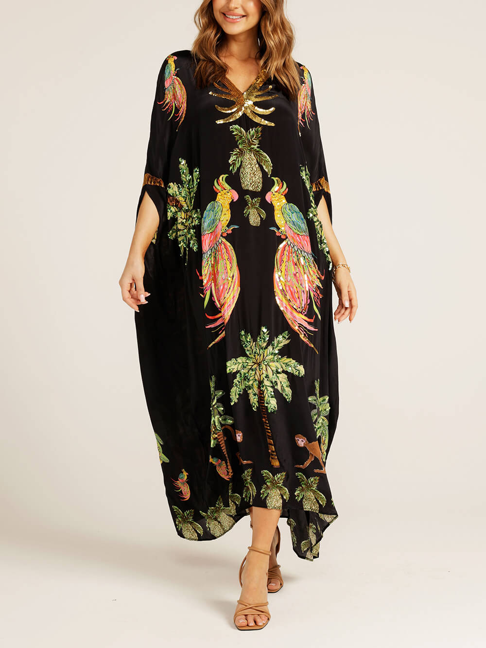 Unique Drop Shoulder Sleeve Coconut Tree Printed Dress Olympus London