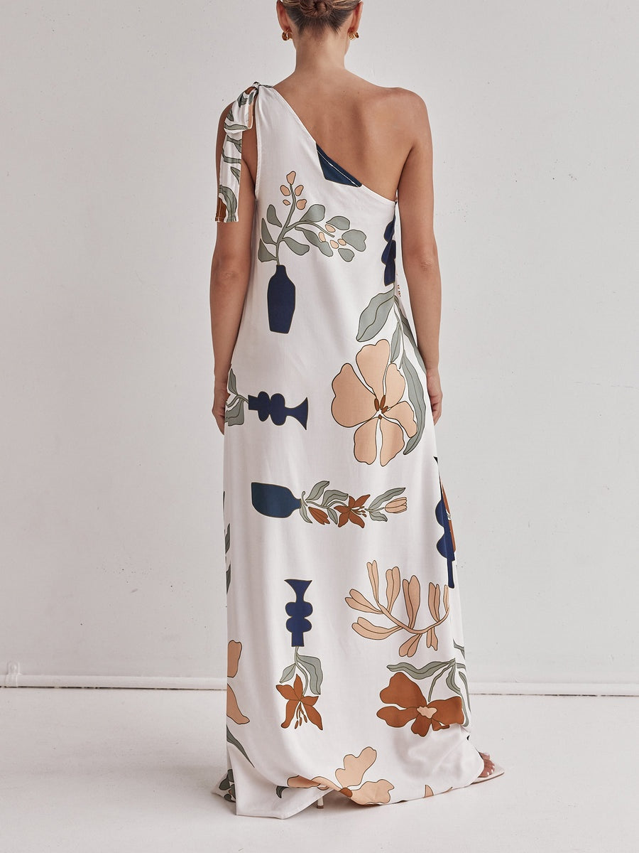 Printed One-Shoulder Maxi Dress Olympus London