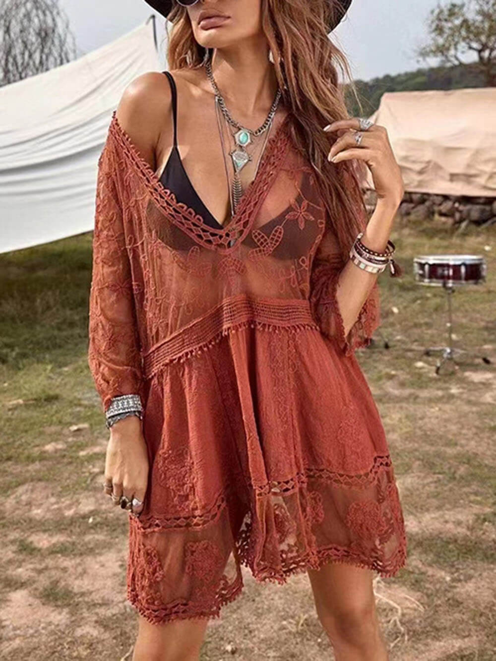 Loose Lace Beach Vacation Bikini Cover-Up Dress Olympus London