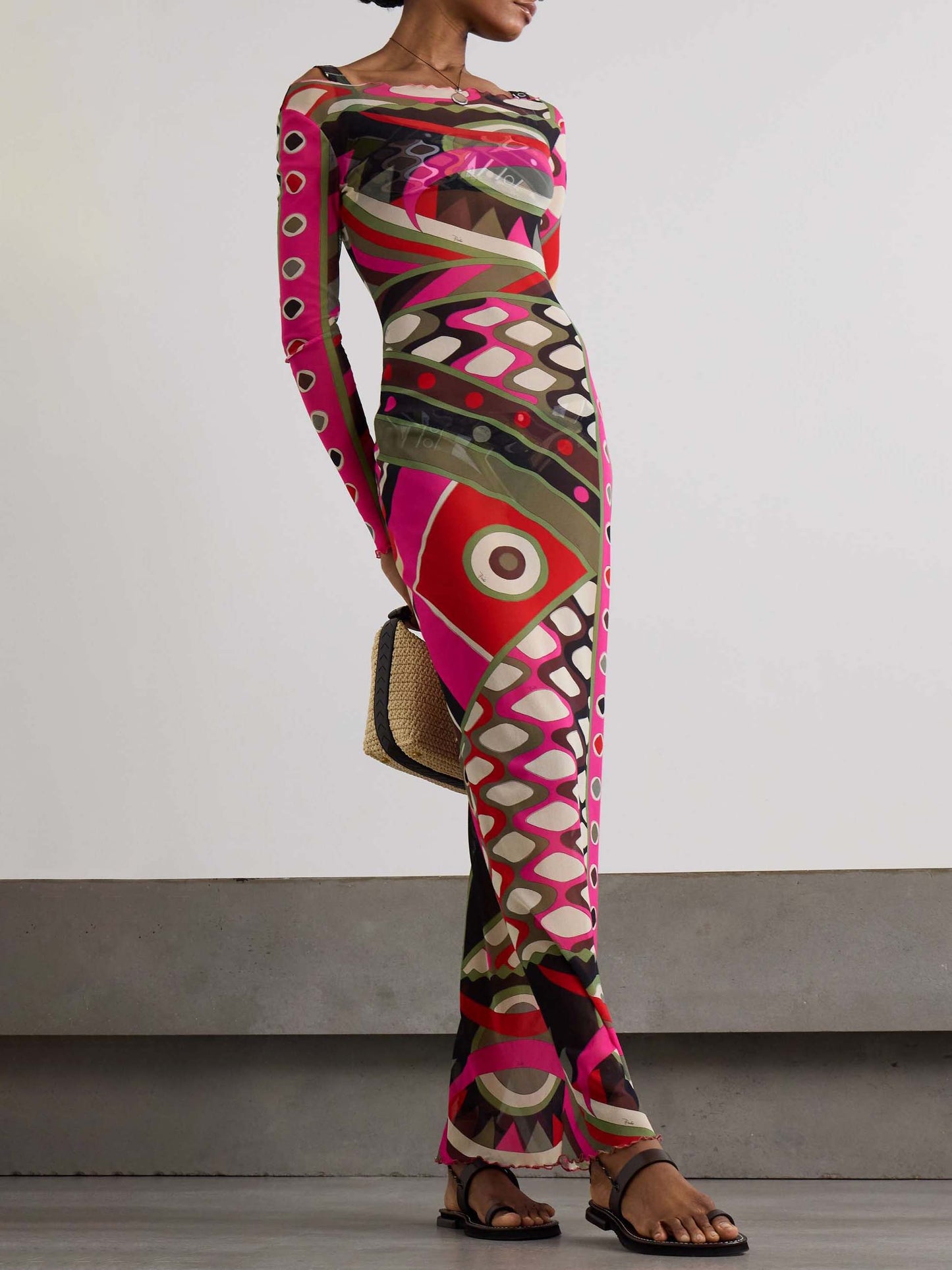 Retro Personality Abstract Print Hip-Wrapped Maxi Dress Olympus London