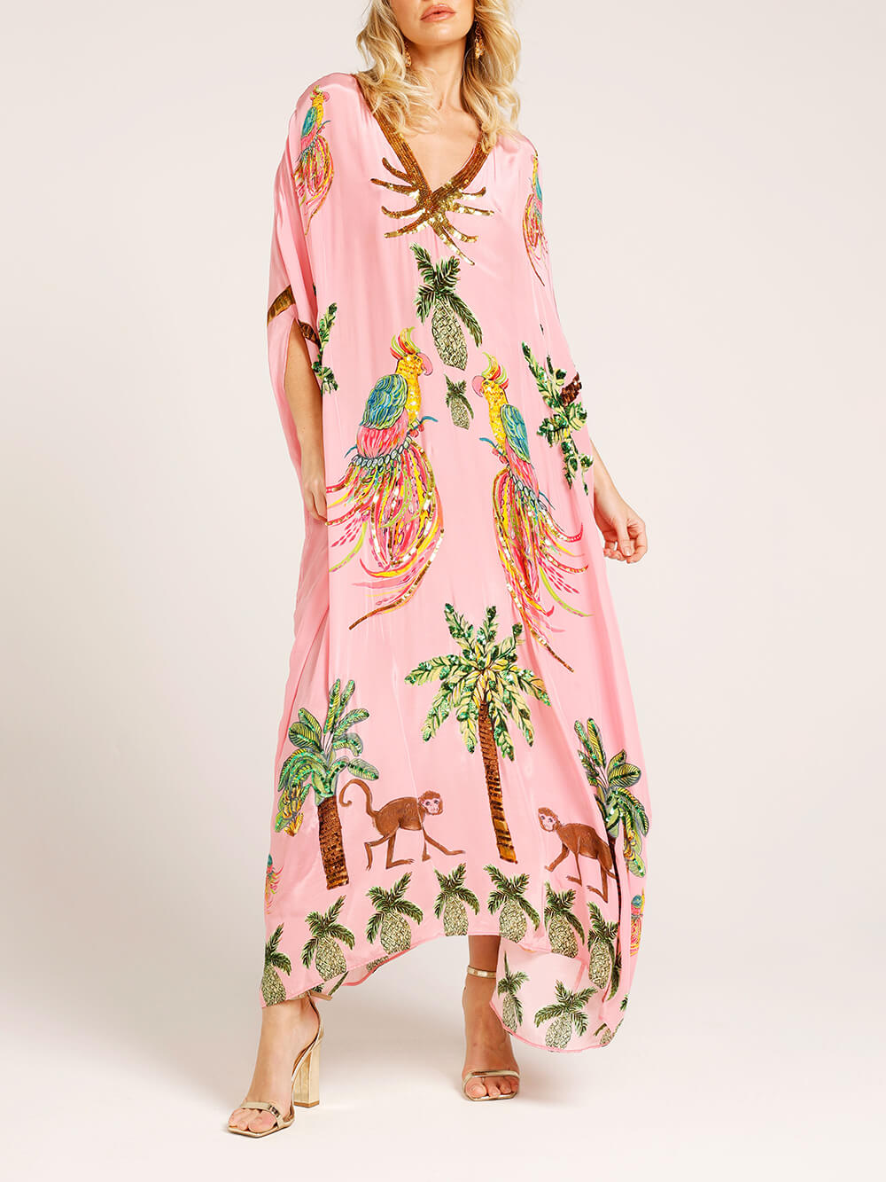 Unique Drop Shoulder Sleeve Coconut Tree Printed Dress Olympus London