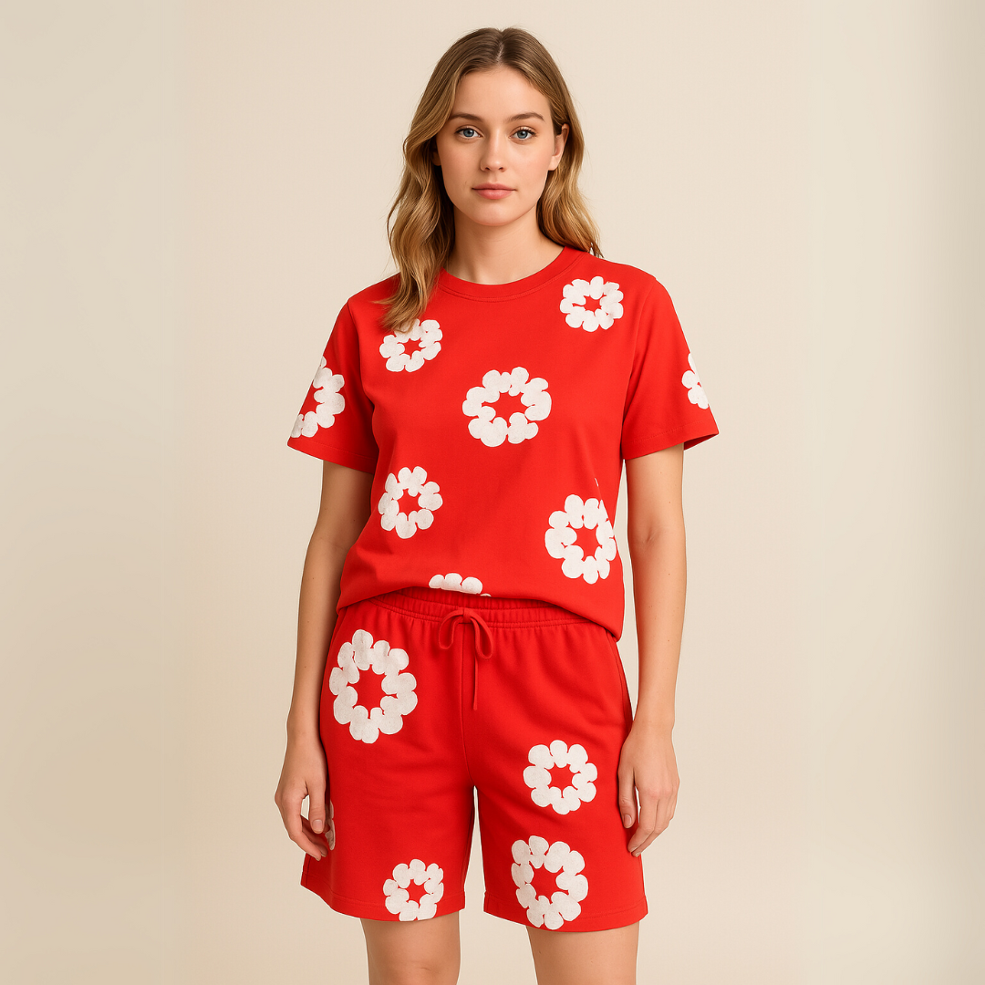 Unisex floral Cotton Wreath T-Shirt & Shorts Set – Effortless Style & Comfort