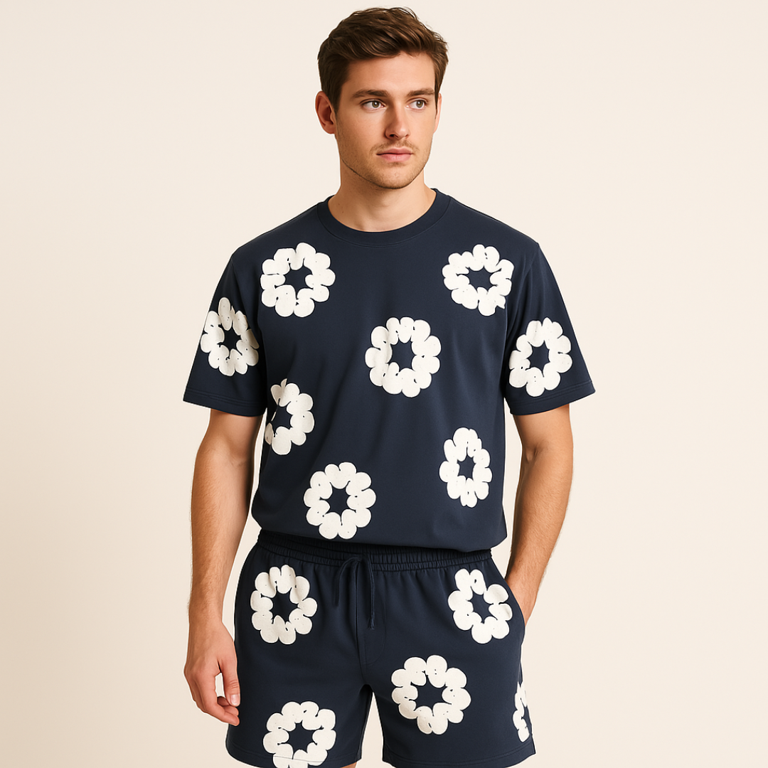 Unisex floral Cotton Wreath T-Shirt & Shorts Set – Effortless Style & Comfort