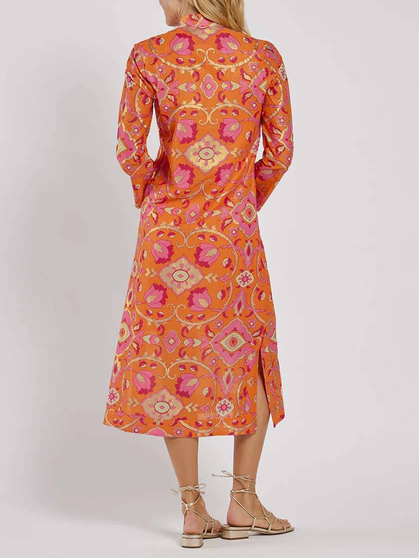 Stand Collar Printed Midi Dress Olympus London