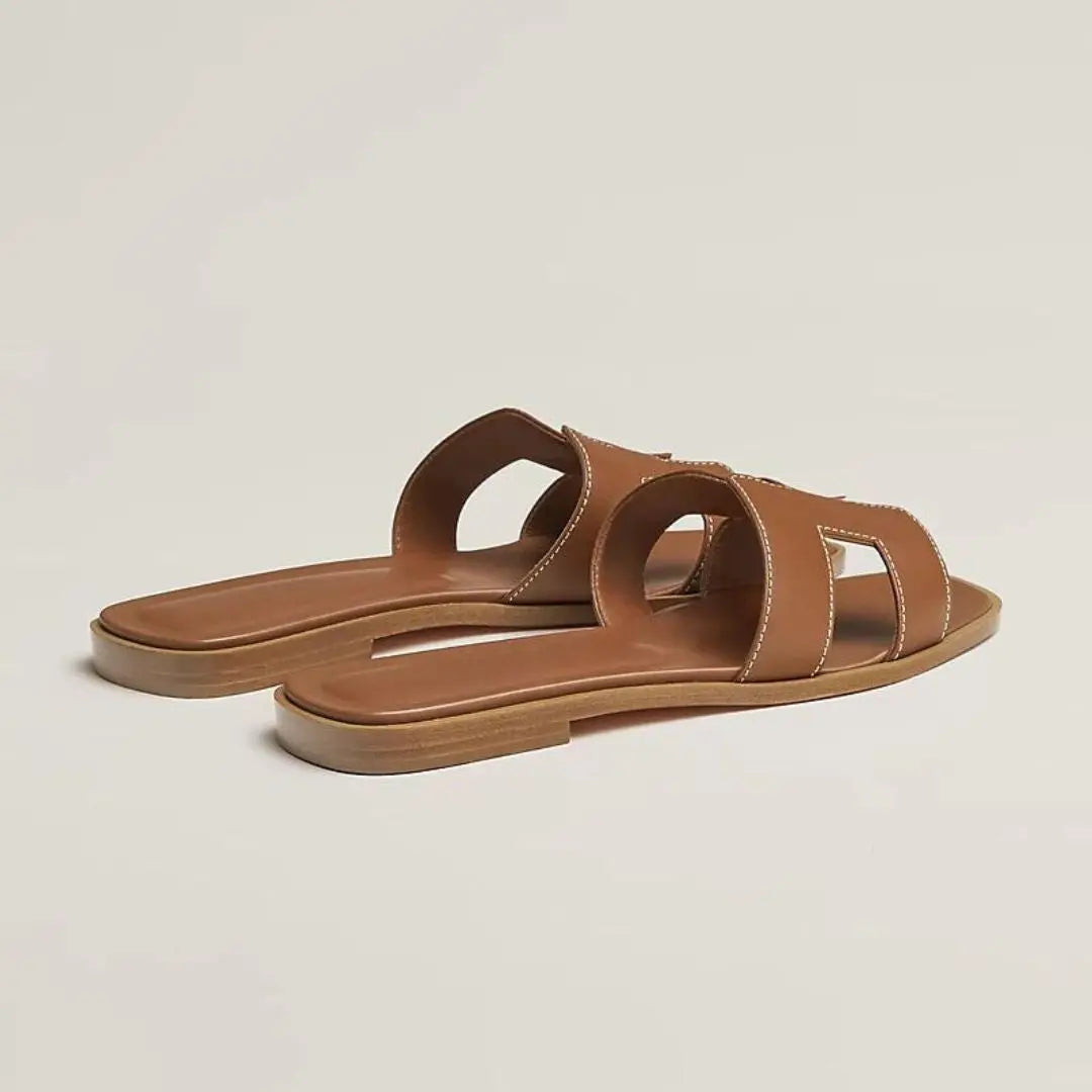 Leather Flat Sandals with Cut Out Strap BULLCAPTAIN
