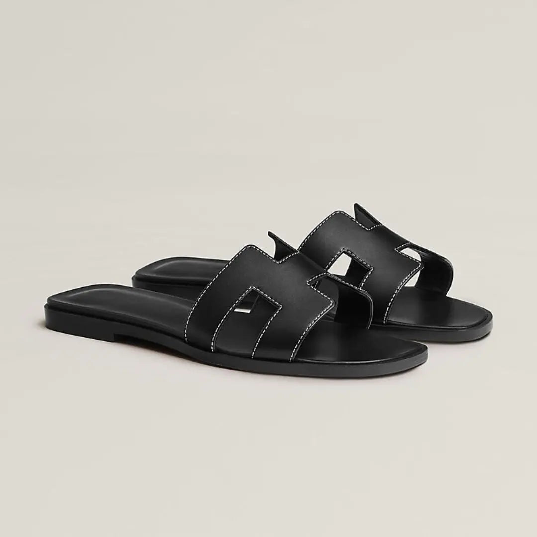 Leather Flat Sandals with Cut Out Strap BULLCAPTAIN