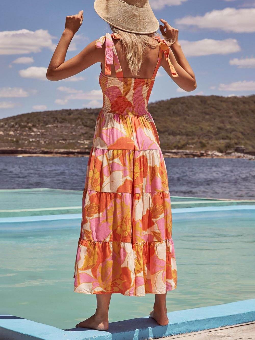 Sleeveless Sea Charm Pleated Stretch Chest Print Cami Dress Olympus London
