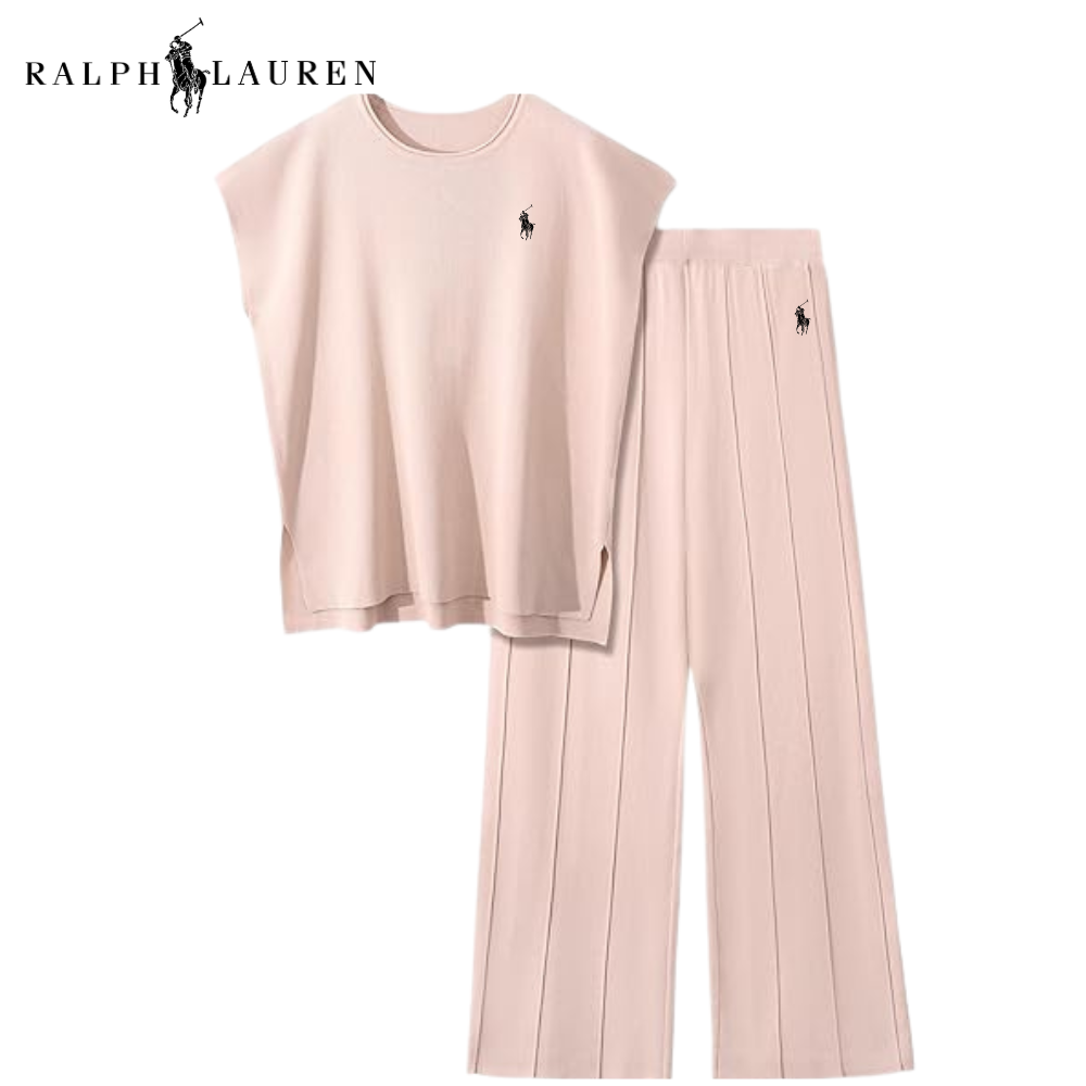 Alvira women's two-piece set, relaxed top and wide-leg trousers – Khaki