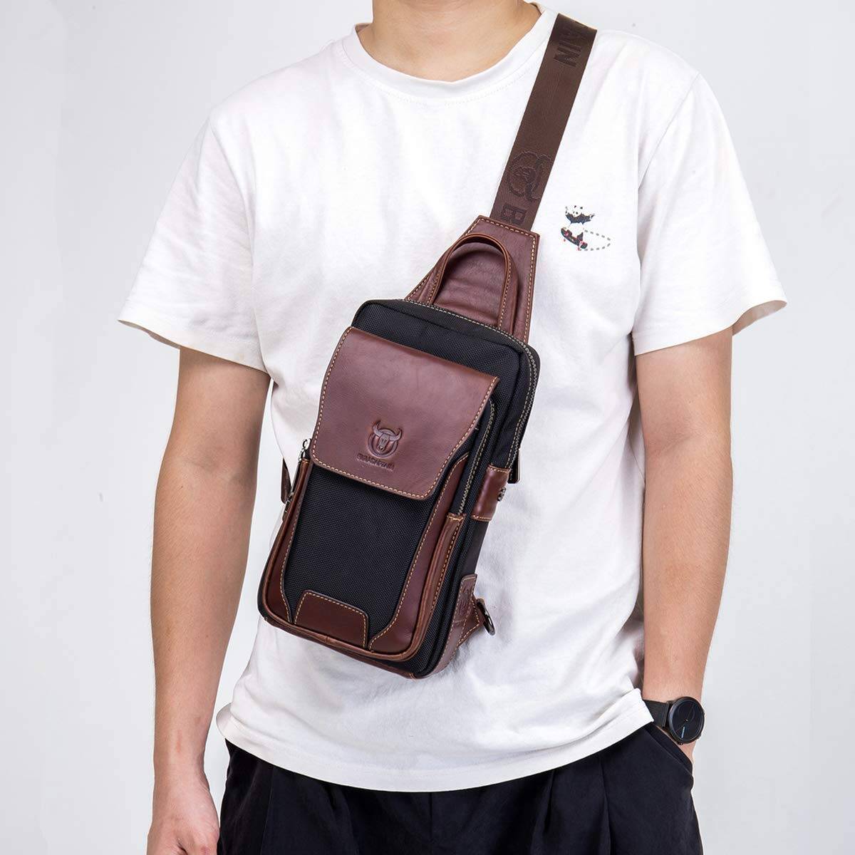 Leather Sling Bag Men Crossbody Chest Bags