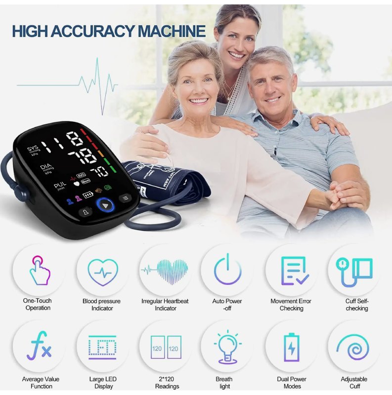 Best Blood Pressure Monitor with Cuff – Digital BP Machine with LED Display, SpO2 & Heart Rate Monitor, Arrhythmia Alert BULLCAPTAIN