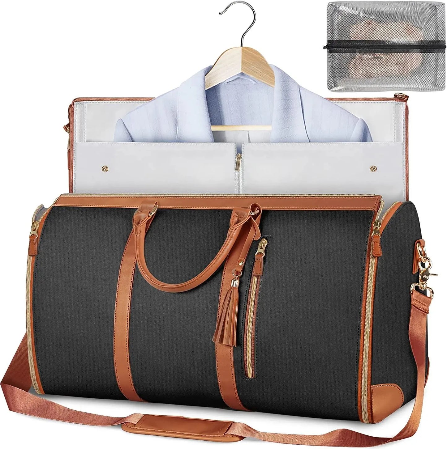 Travel Garment Bag – Foldable PU Leather Suit Carrier for Wrinkle-Free & Stylish Travel BULLCAPTAIN