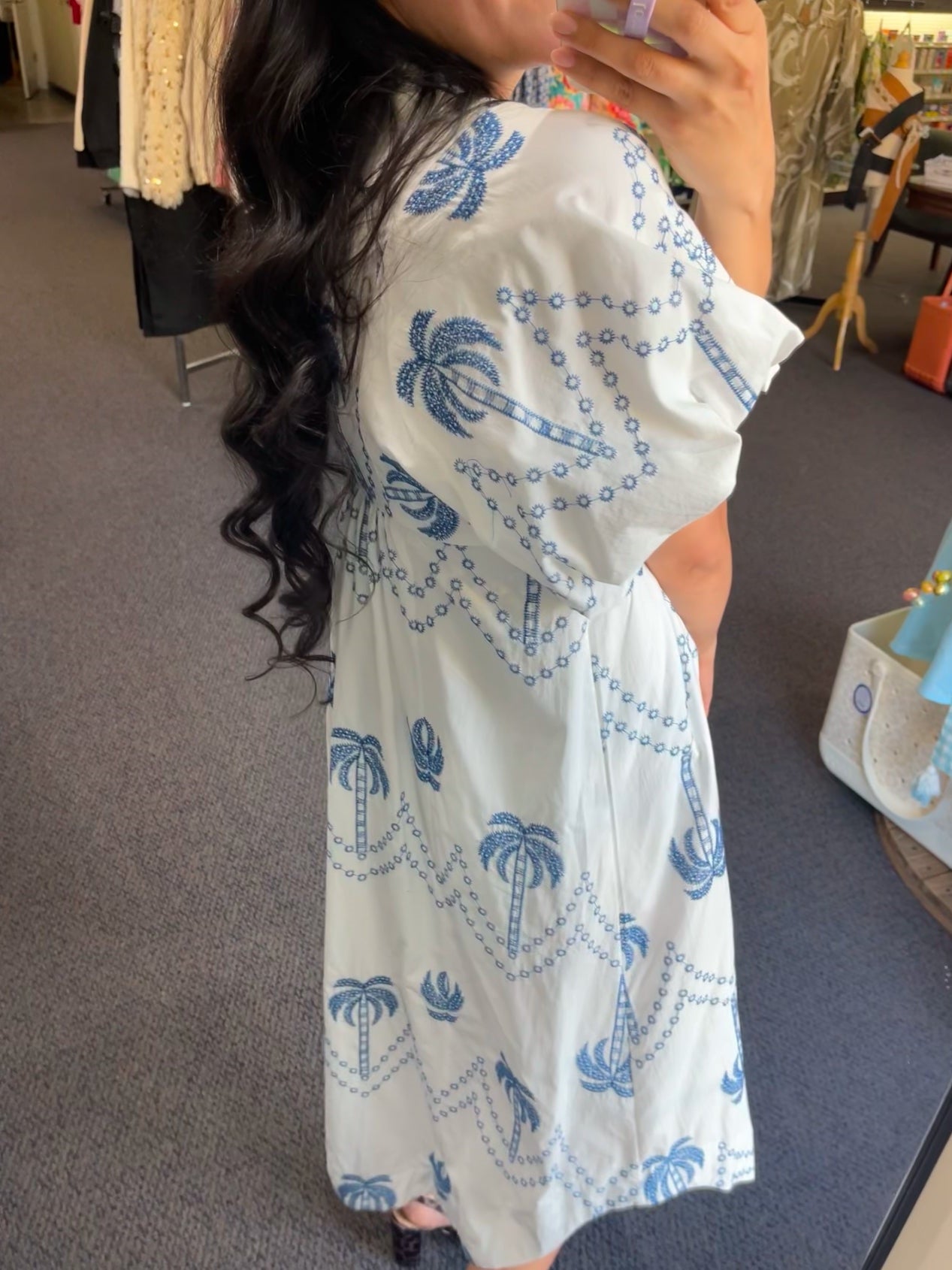Palm Tree Print Midi Dress Olympus London
