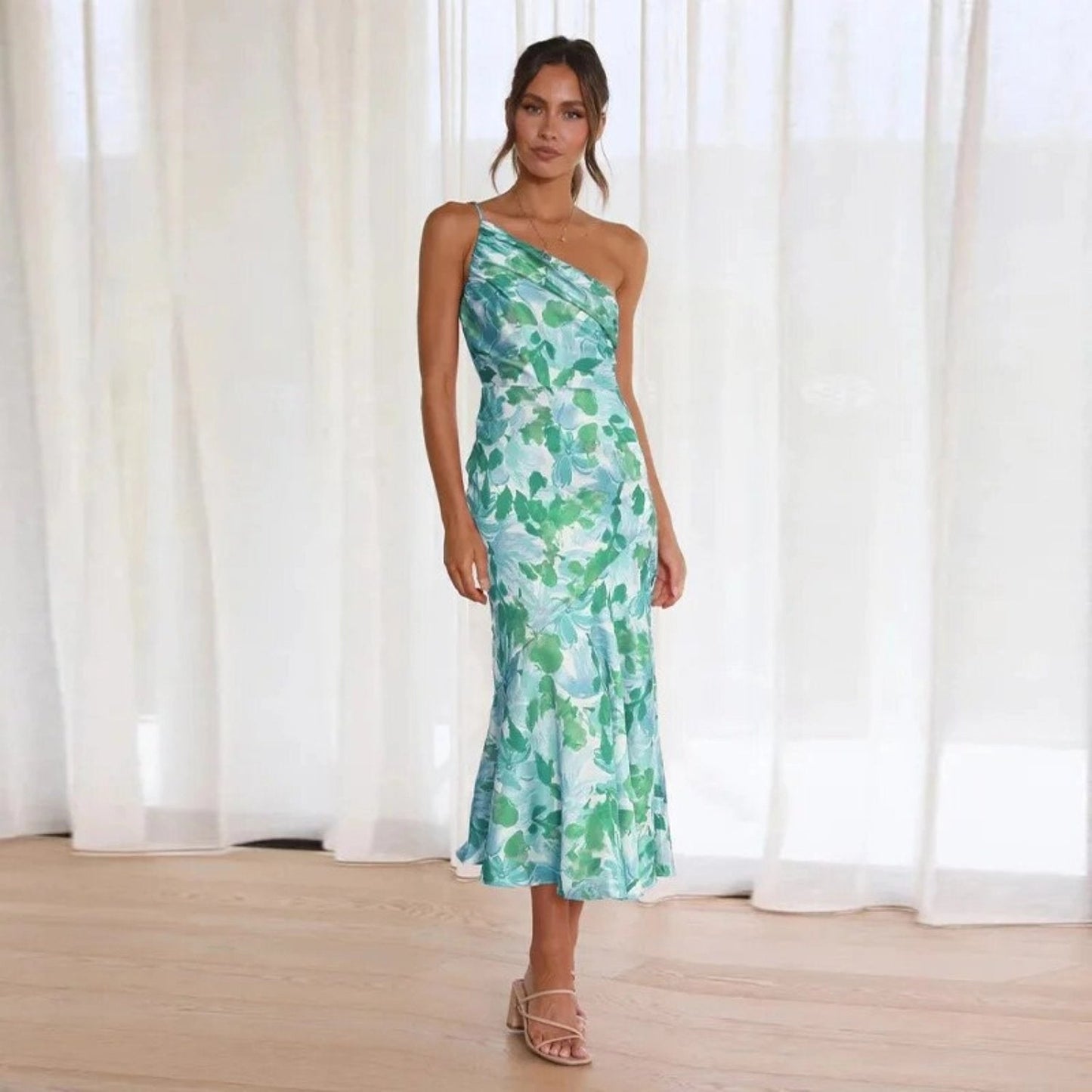 Kathy™ | Women's Maxi Dress with Asymmetrical Cut and Floral Pattern 9