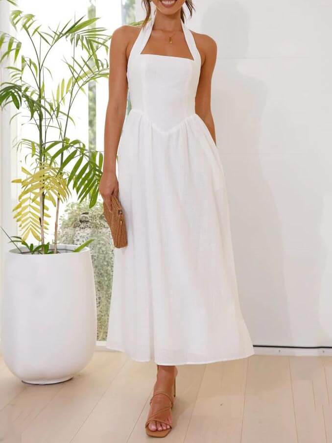 Oliver | Women’s Black Polyester Midi Dress Casual Halter Neck for Cocktail Parties 6