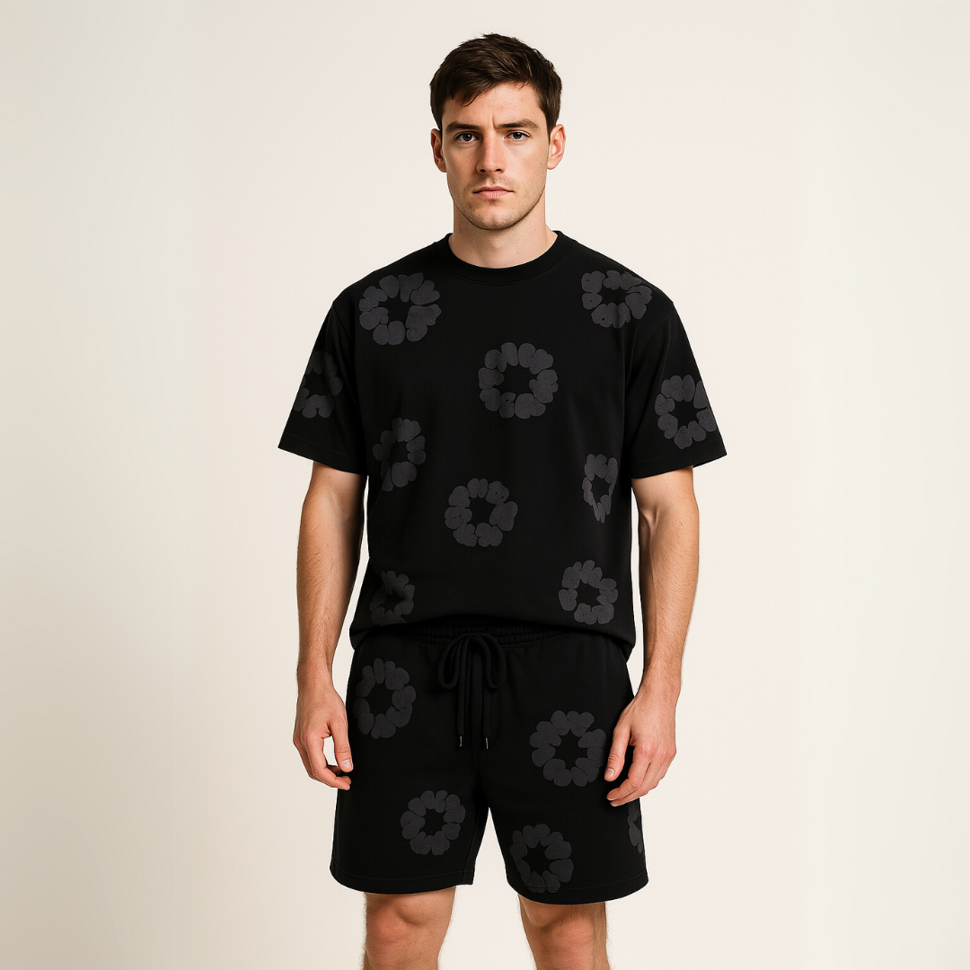 Unisex floral Cotton Wreath T-Shirt & Shorts Set – Effortless Style & Comfort