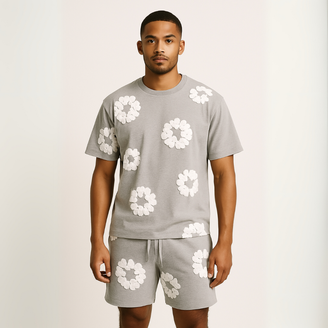 Unisex floral Cotton Wreath T-Shirt & Shorts Set – Effortless Style & Comfort