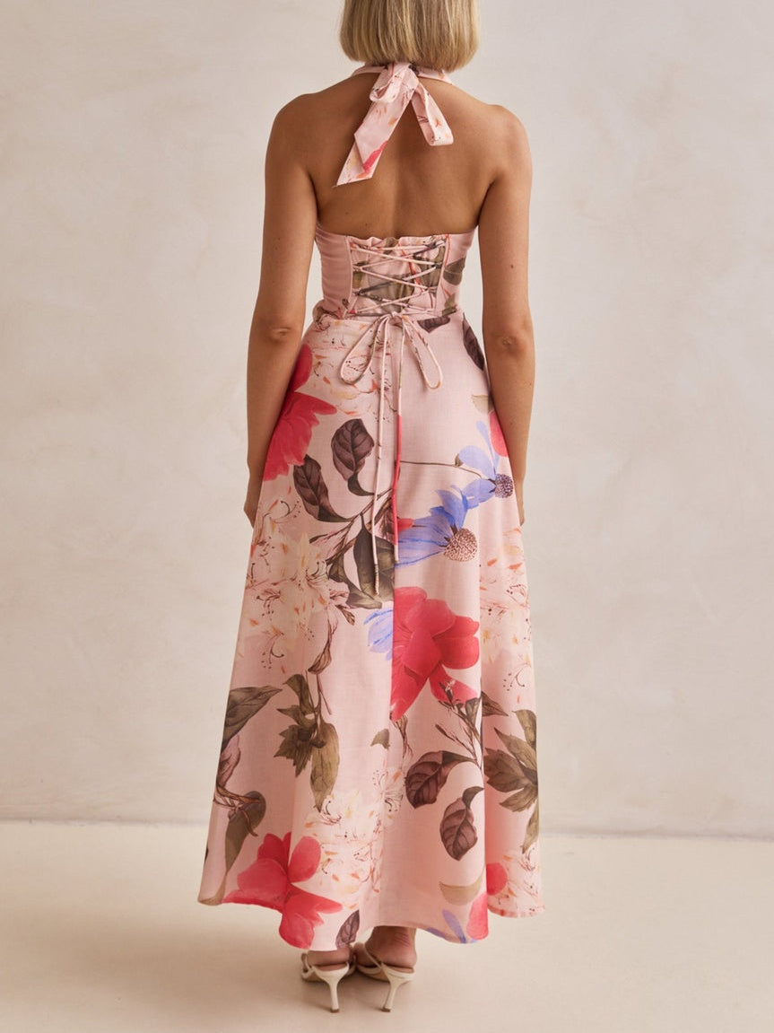 Plunging V-Neckline Maxi Dress Olympus London