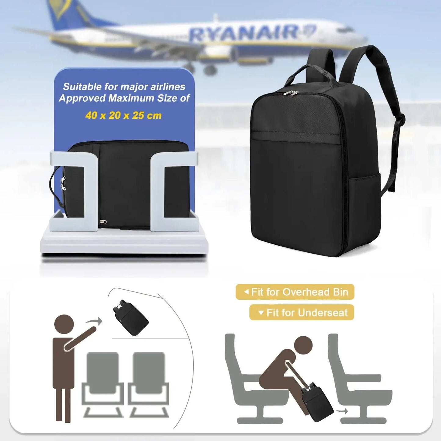 Unisex Airline Approved bag 45x36x20 & 40x20x25 for Ryanair & Easyjet BULLCAPTAIN
