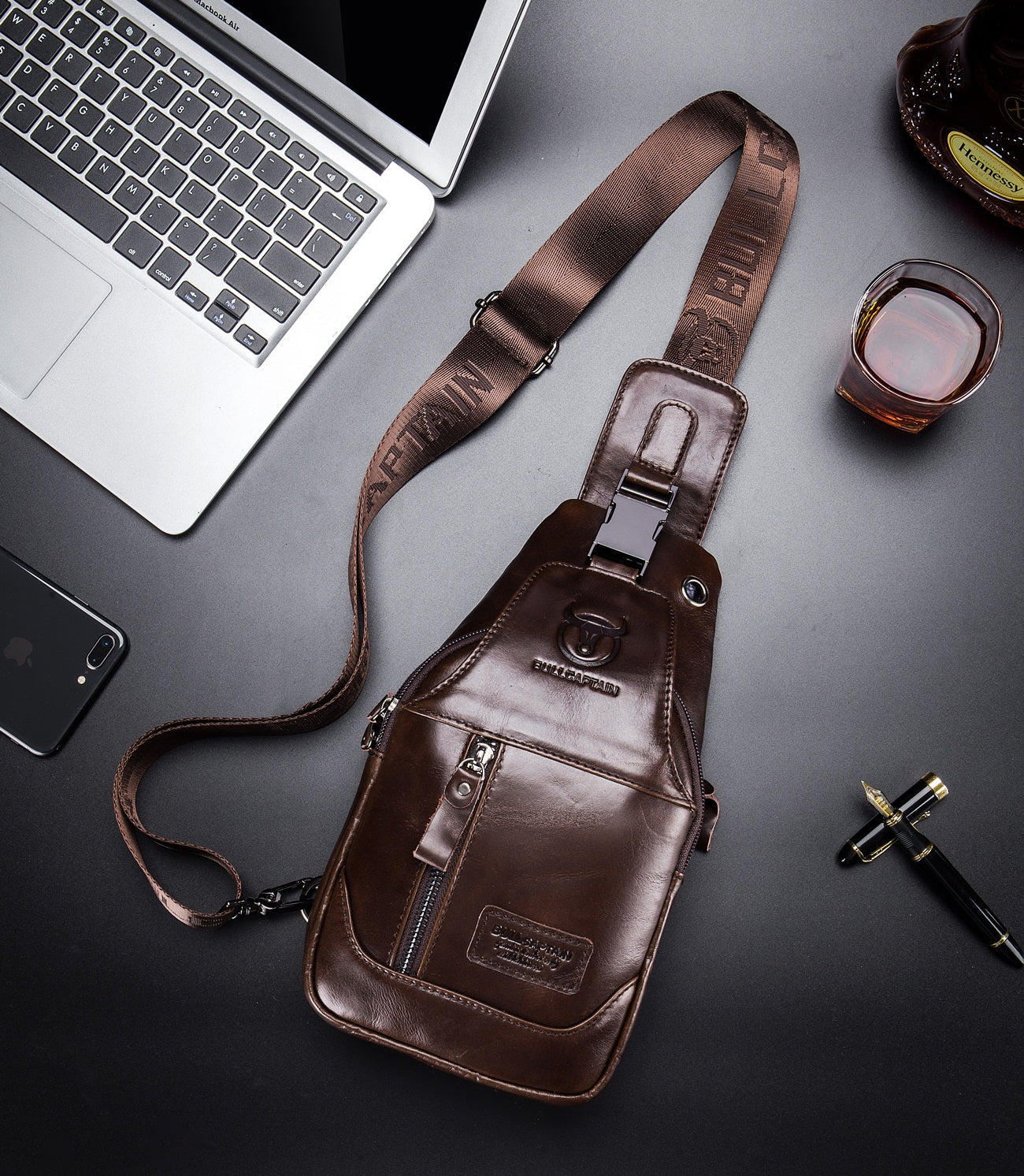 Leather Men Sling Crossbody Chest Bag  Travel Shoulder Backpack