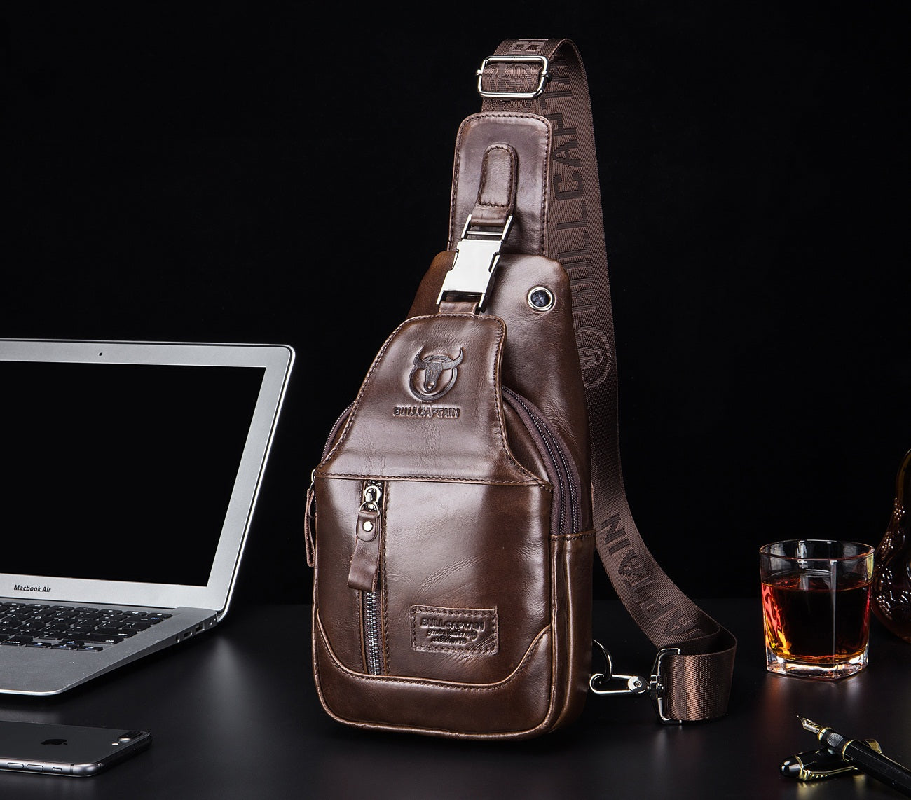 Leather Men Sling Crossbody Chest Bag  Travel Shoulder Backpack
