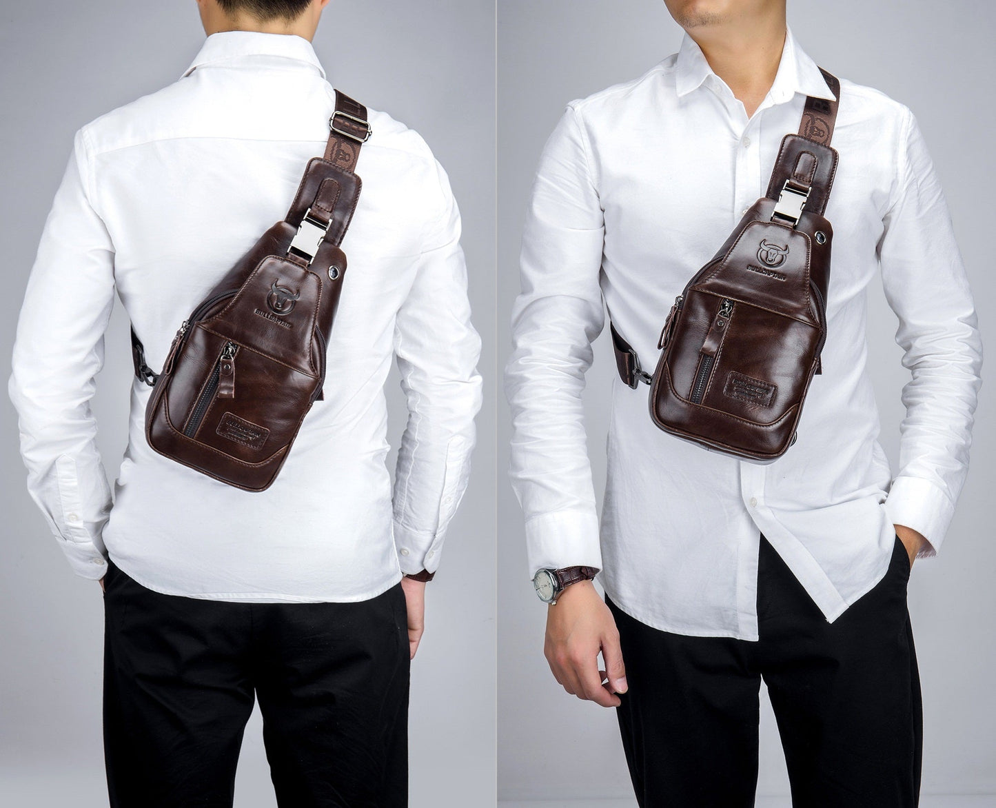 Leather Men Sling Crossbody Chest Bag  Travel Shoulder Backpack