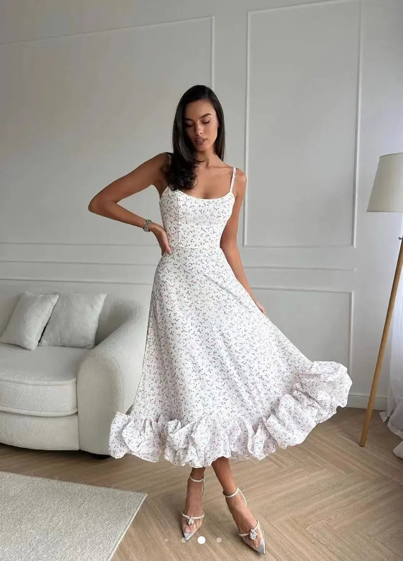 Elegant Midi Evening Dress with Ruffles BULLCAPTAIN