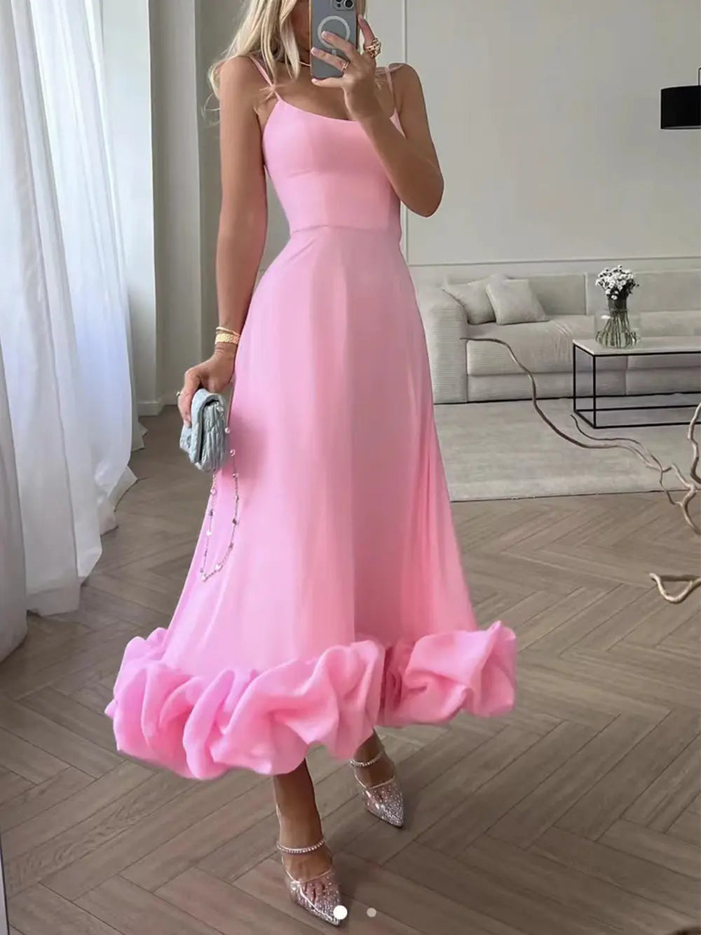 Elegant Midi Evening Dress with Ruffles BULLCAPTAIN