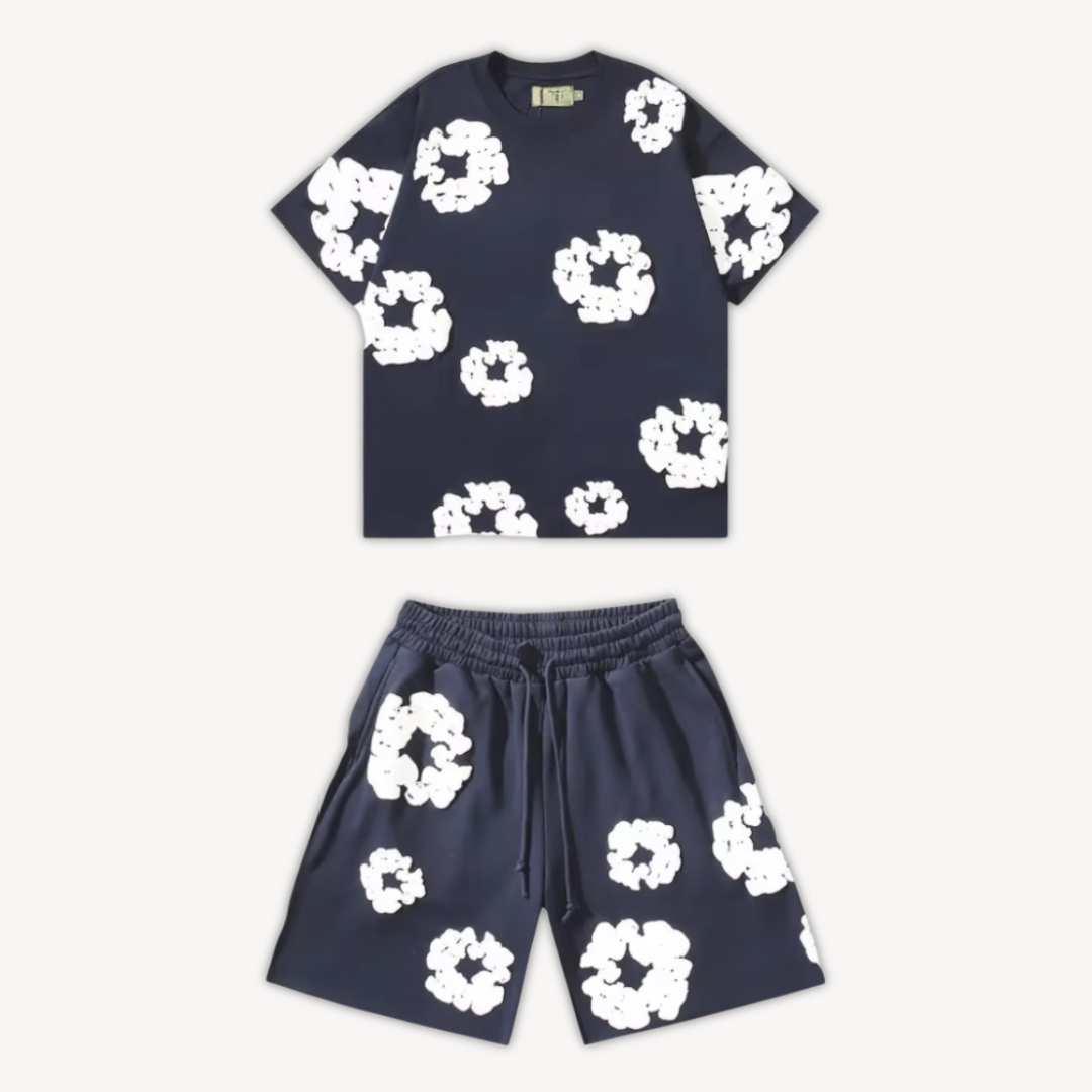 Unisex floral Cotton Wreath T-Shirt & Shorts Set – Effortless Style & Comfort
