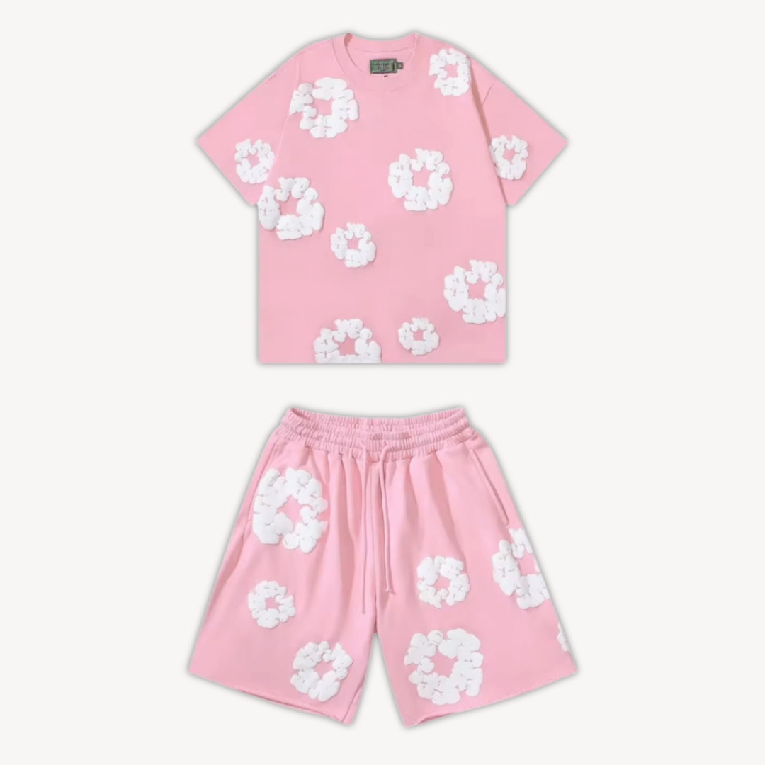 Unisex floral Cotton Wreath T-Shirt & Shorts Set – Effortless Style & Comfort