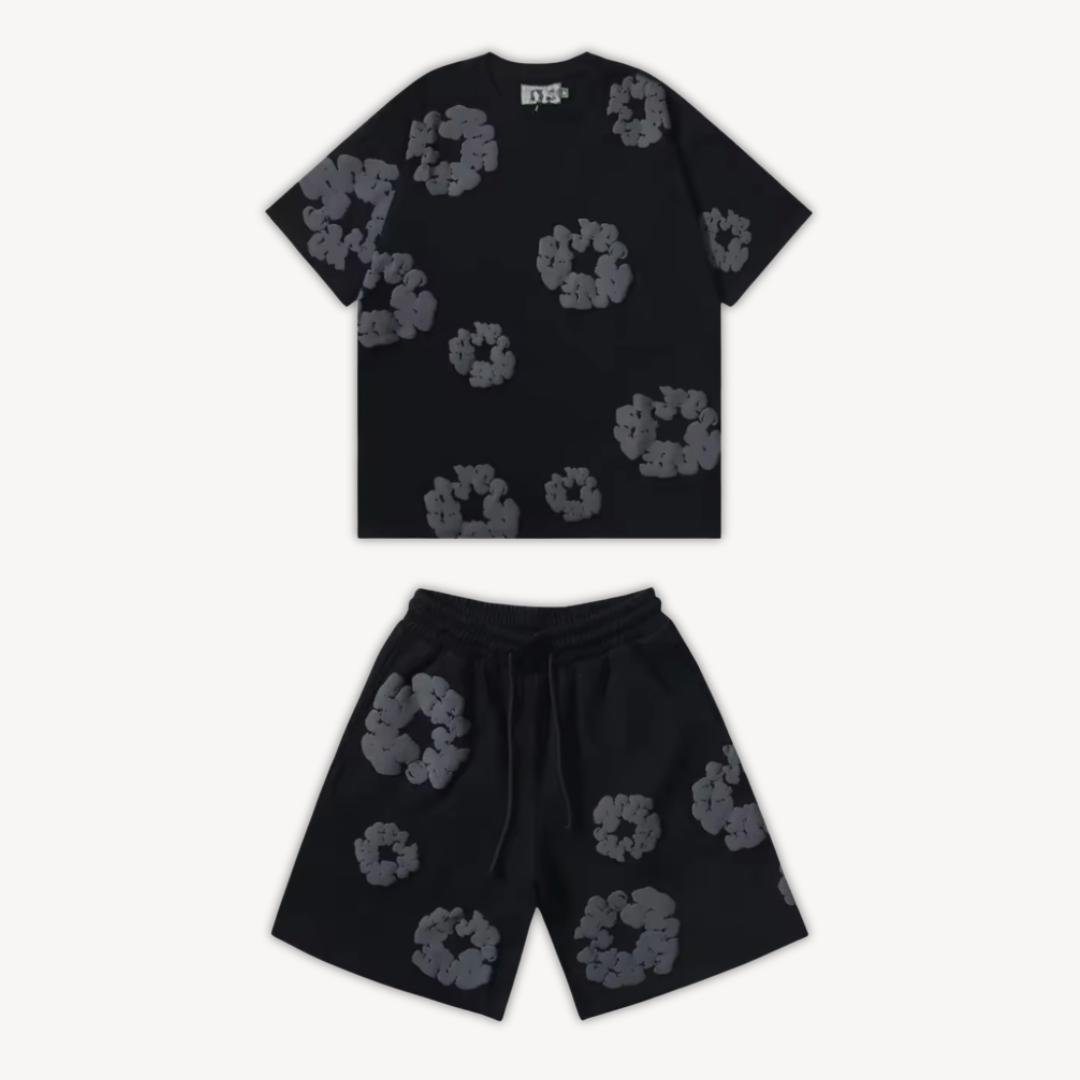 Unisex floral Cotton Wreath T-Shirt & Shorts Set – Effortless Style & Comfort