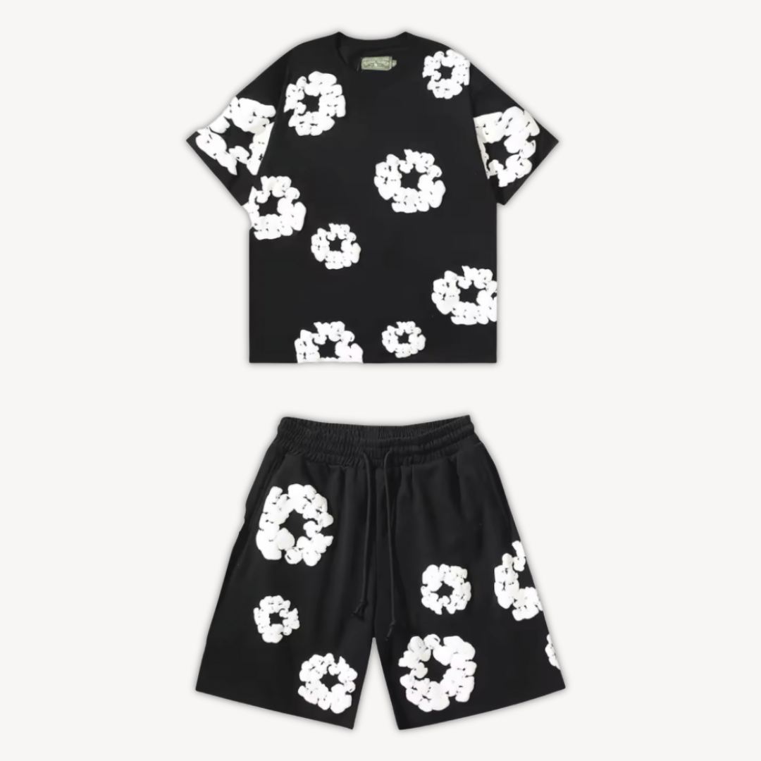 Unisex floral Cotton Wreath T-Shirt & Shorts Set – Effortless Style & Comfort