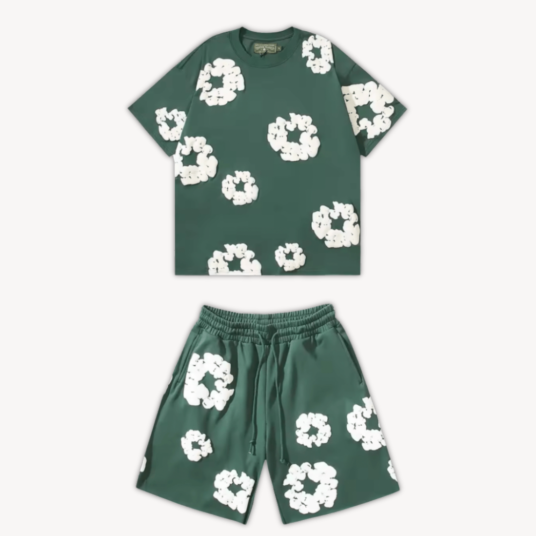 Unisex floral Cotton Wreath T-Shirt & Shorts Set – Effortless Style & Comfort