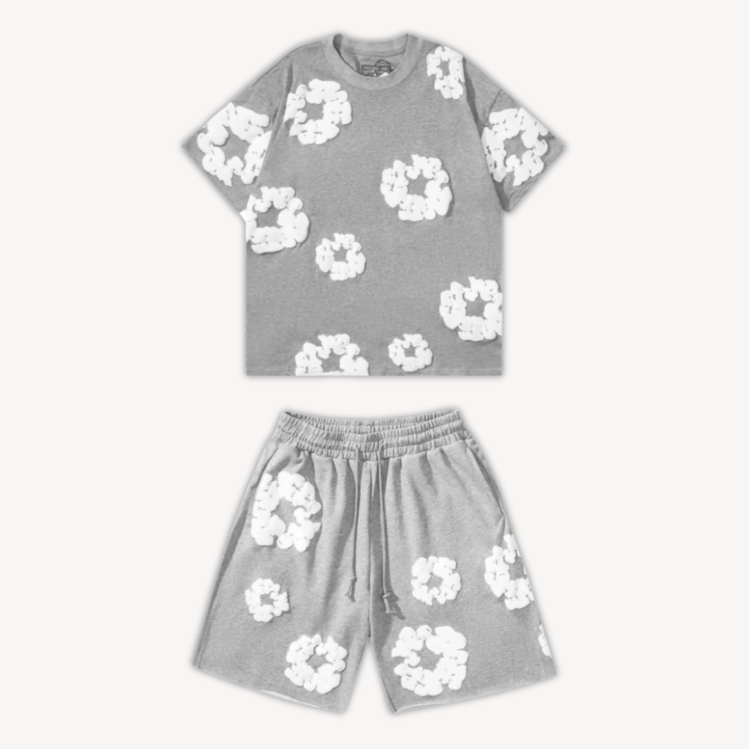 Unisex floral Cotton Wreath T-Shirt & Shorts Set – Effortless Style & Comfort