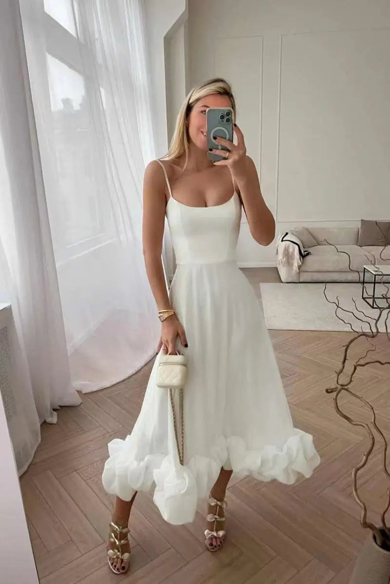 Elegant Midi Evening Dress with Ruffles BULLCAPTAIN