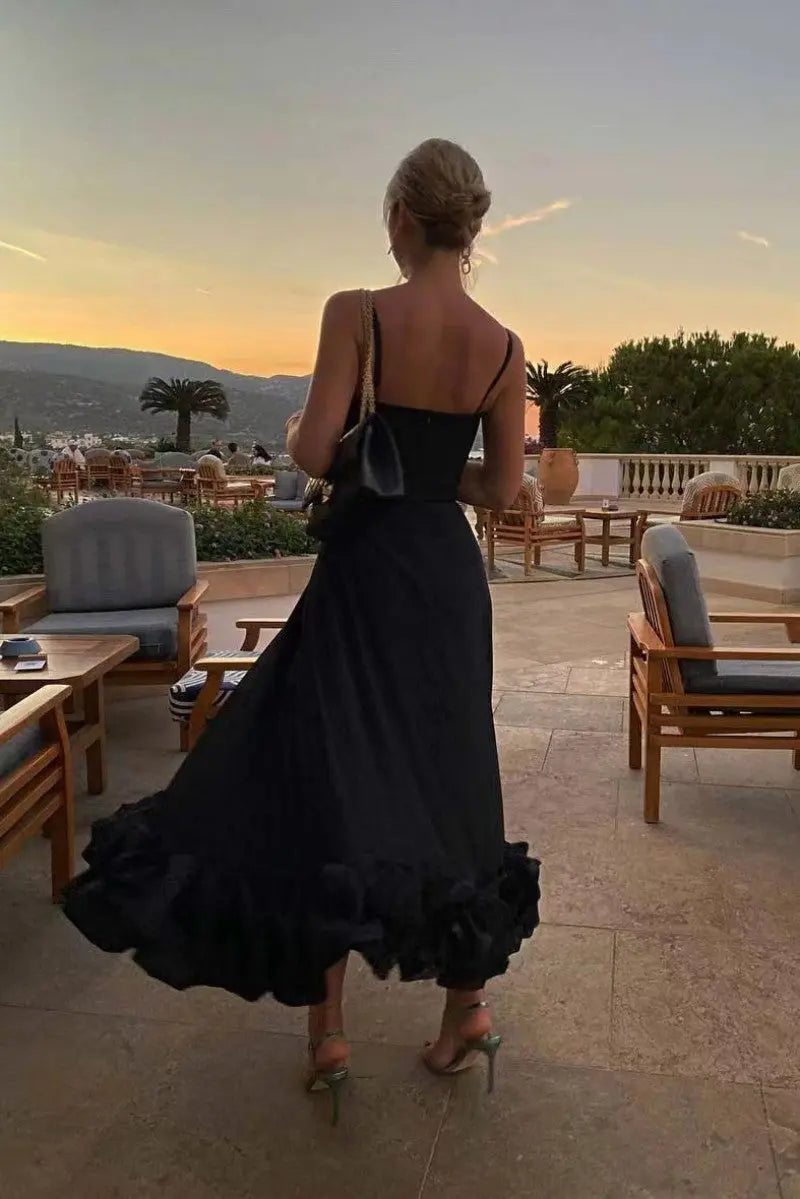 Elegant Midi Evening Dress with Ruffles BULLCAPTAIN