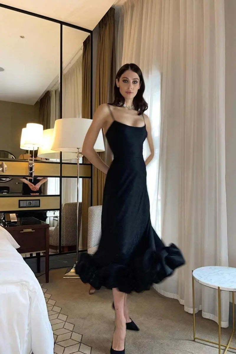 Elegant Midi Evening Dress with Ruffles BULLCAPTAIN