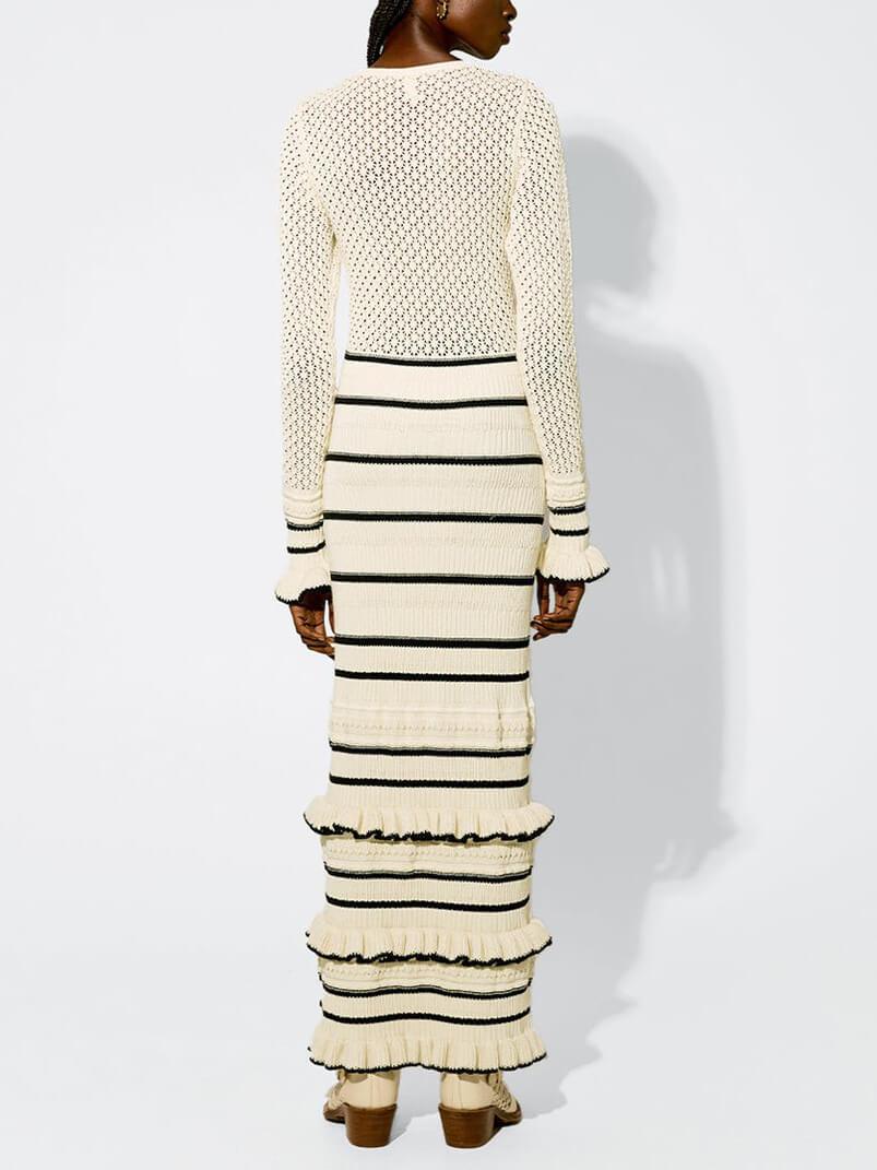 Knit Stripe Ruffle Long Sleeve Maxi Dress Olympus London