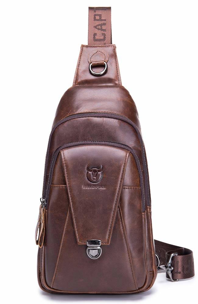Leather Men Cross Body Shoulder Bag Chest Pack