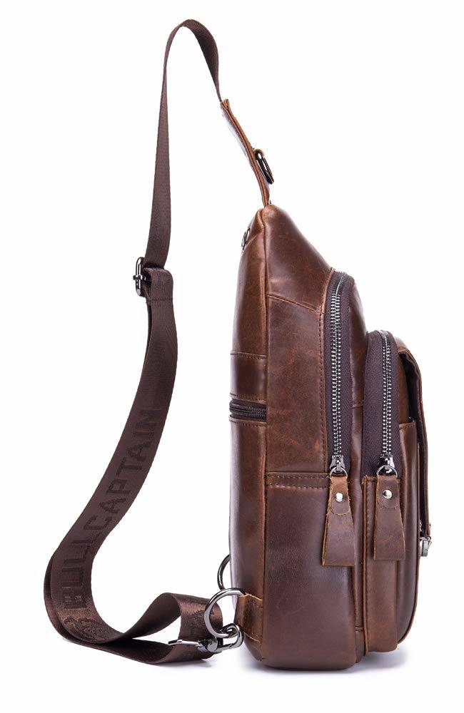 Leather Men Cross Body Shoulder Bag Chest Pack