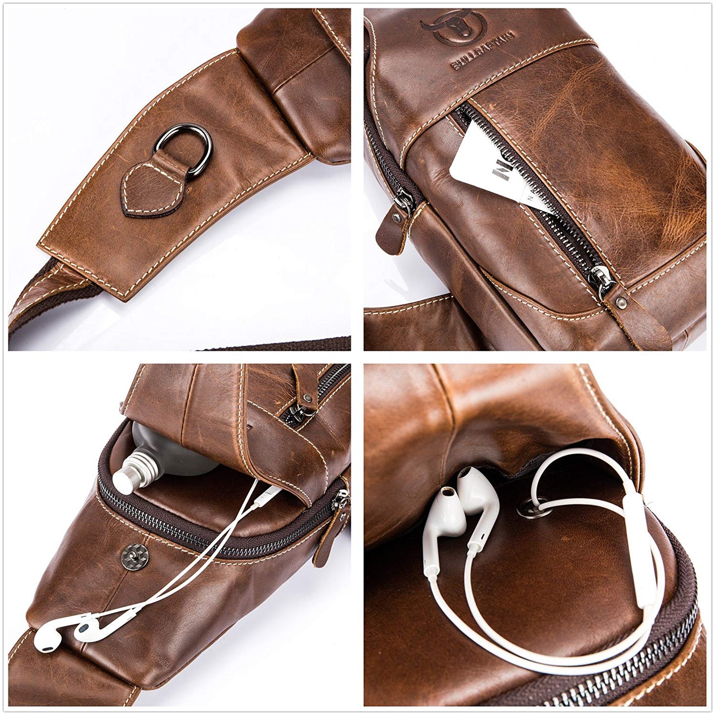 Men Sling Backpack Leather Shoulder Crossbody Chest Bag