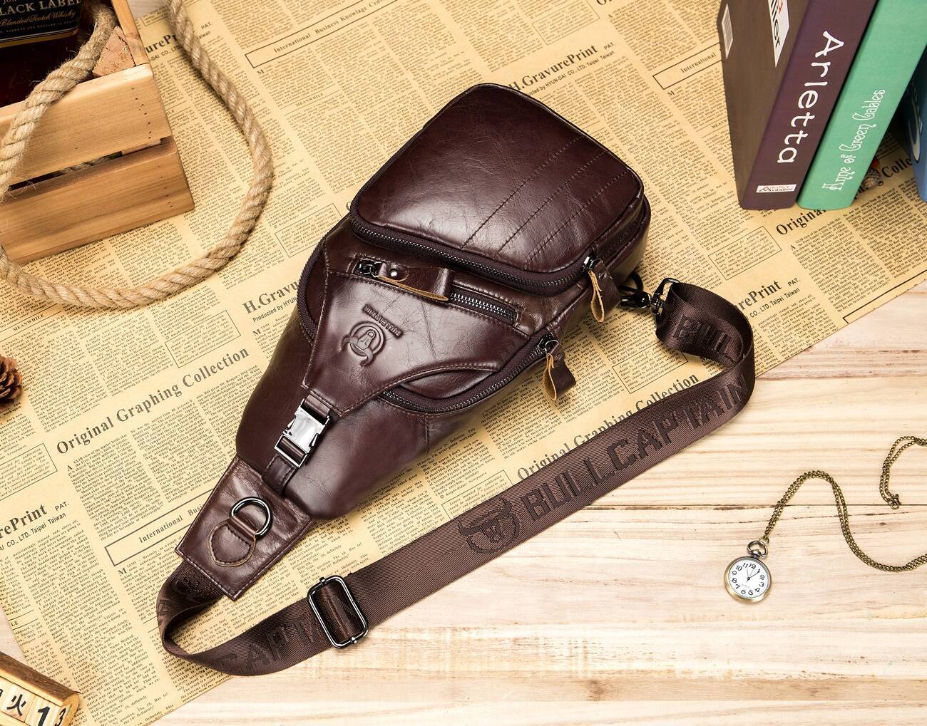 Men Shoulder Bag Sling Backpack Leather Casual Crossbody Bag