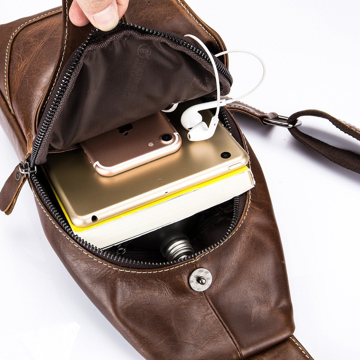 Men Sling Backpack Leather Shoulder Crossbody Chest Bag