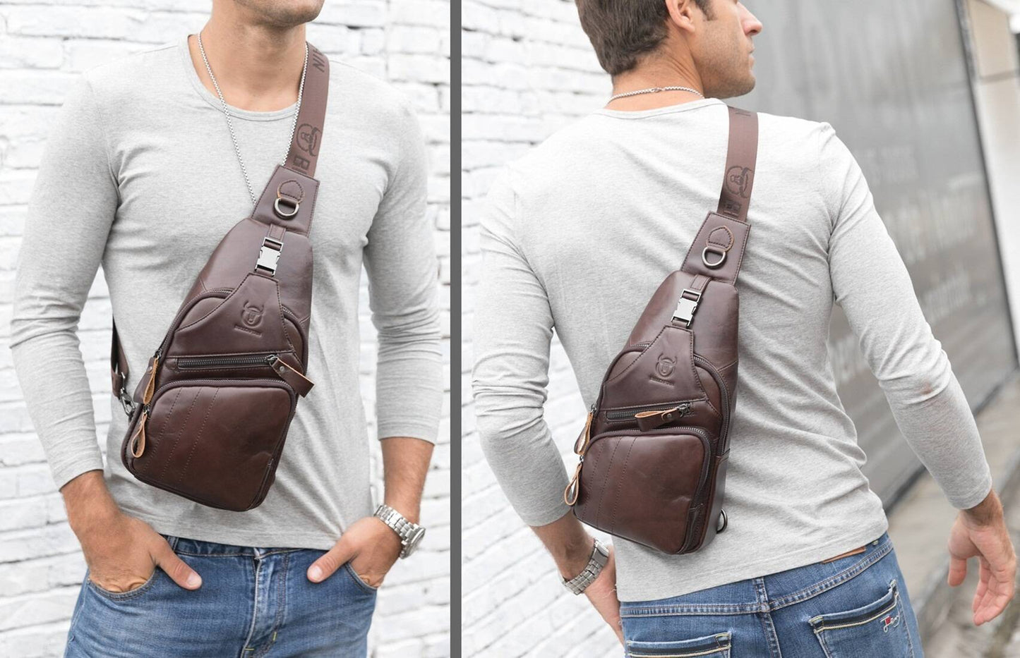 Men Shoulder Bag Sling Backpack Leather Casual Crossbody Bag