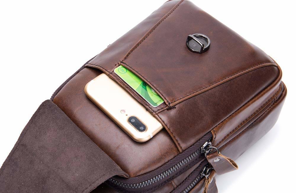 Leather Men Cross Body Shoulder Bag Chest Pack