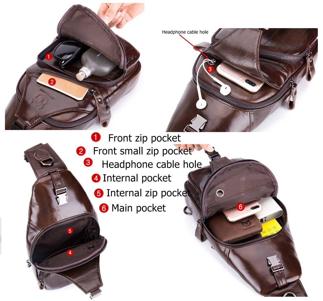 Men Shoulder Bag Sling Backpack Leather Casual Crossbody Bag