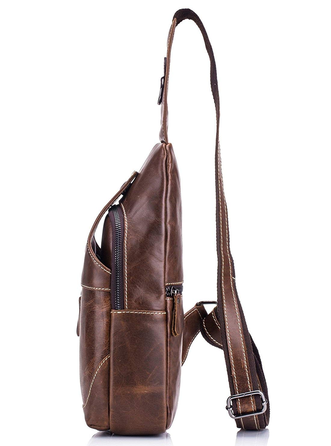 Men Sling Backpack Leather Shoulder Crossbody Chest Bag