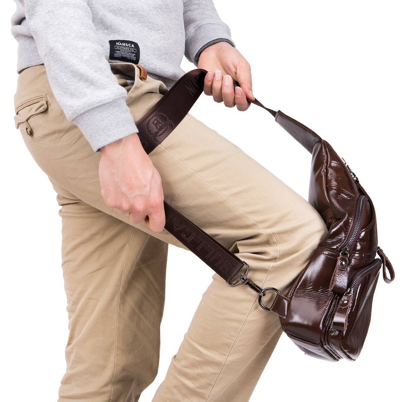 Men Shoulder Bag Sling Backpack Leather Casual Crossbody Bag