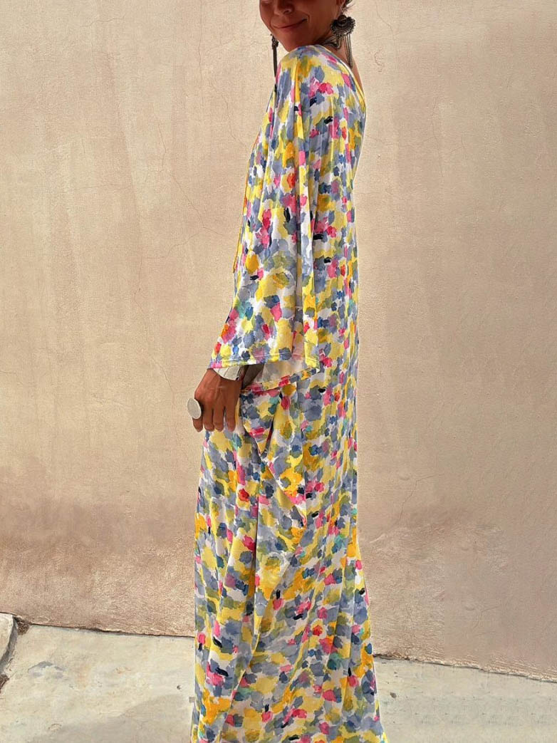 Casual Holiday Ink-dye Print Off-shoulder Maxi Dress Olympus London