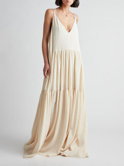 Summer Vacation Deep V-Neckline Strappy Maxi Dress Olympus London
